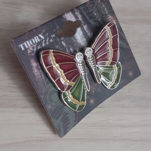 Thorn & Fable Skull Moth Wings Silver Enamel Charm Stud Earrings